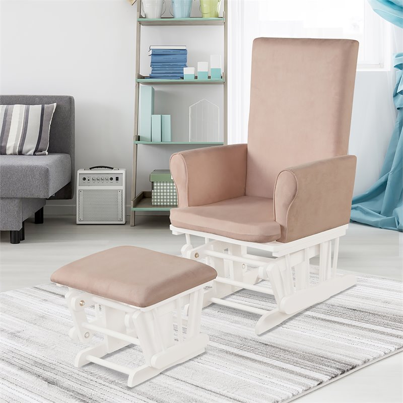 Pemberly Row Contemporary Fabric Rocking Chair Glider & Ottoman Set in Pink