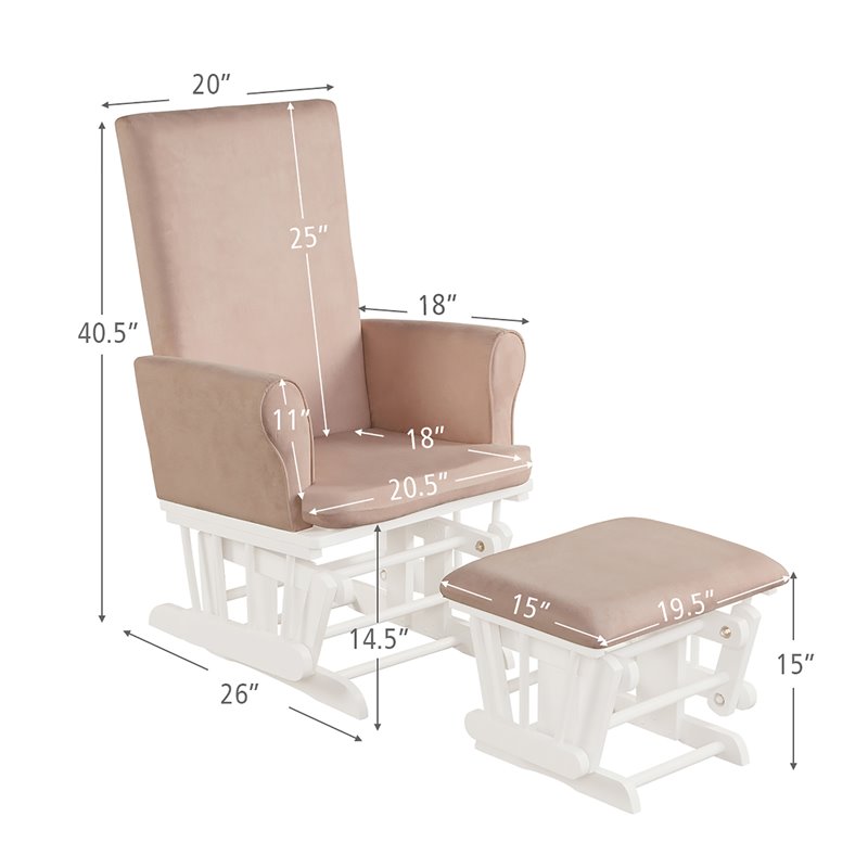 Pemberly Row Contemporary Fabric Rocking Chair Glider & Ottoman Set in Pink