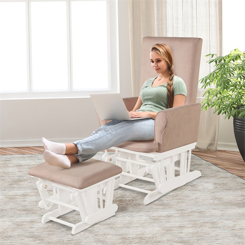 Pemberly Row Contemporary Fabric Rocking Chair Glider & Ottoman Set in Pink