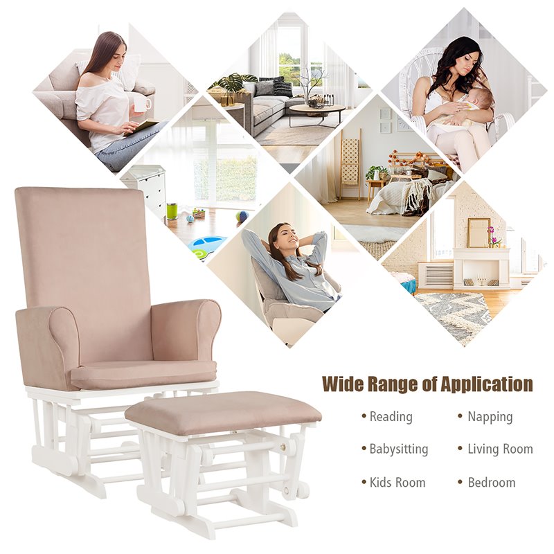 Pemberly Row Contemporary Fabric Rocking Chair Glider & Ottoman Set in Pink