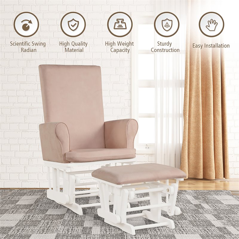 Pemberly Row Contemporary Fabric Rocking Chair Glider & Ottoman Set in Pink