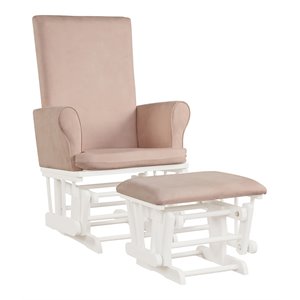 Pemberly Row Contemporary Fabric Rocking Chair Glider & Ottoman Set in Pink