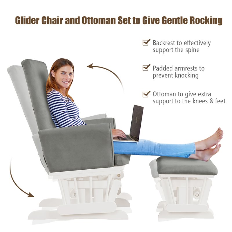 Pemberly Row Fabric Rocking Chair Glider & Ottoman Set in Light Gray