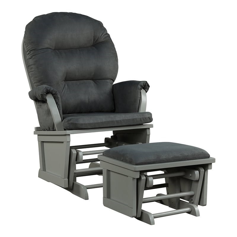 Pemberly Row Contemporary Fabric Rocking Chair Glider & Ottoman Set in Dark Gray