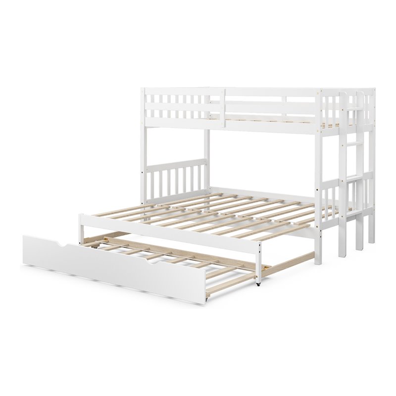 Pemberly Row Wood and PB Twin Over Twin Pull-Out Bunk Bed with Trundle in White