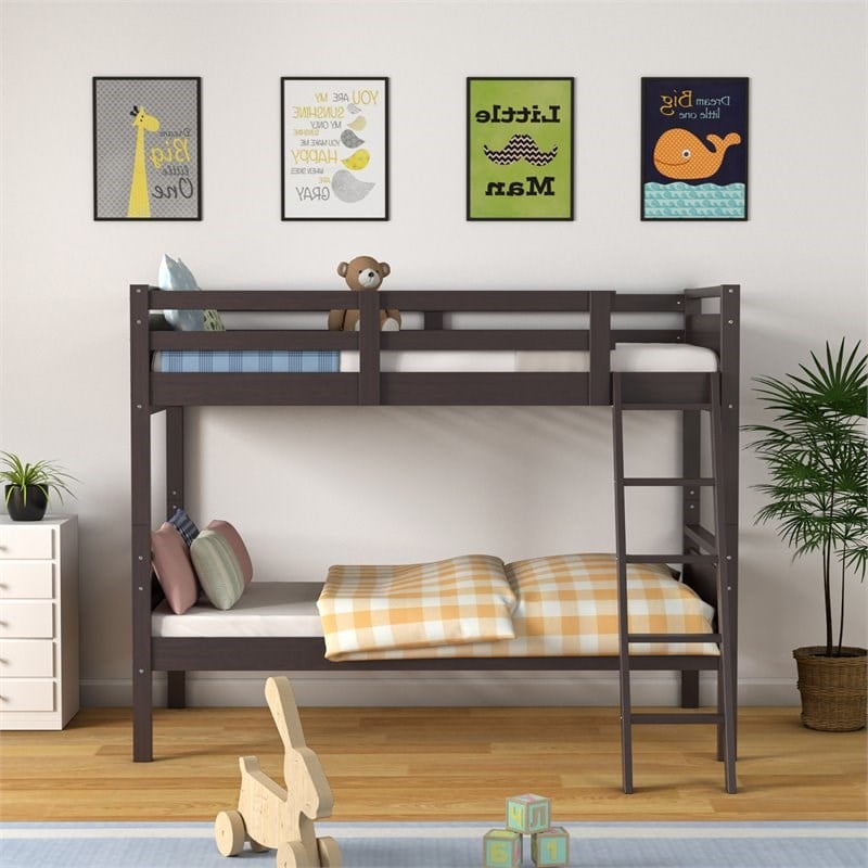 Pemberly Row Contemporary MDF and Wood Twin Over Twin Bunk Bed in Espresso