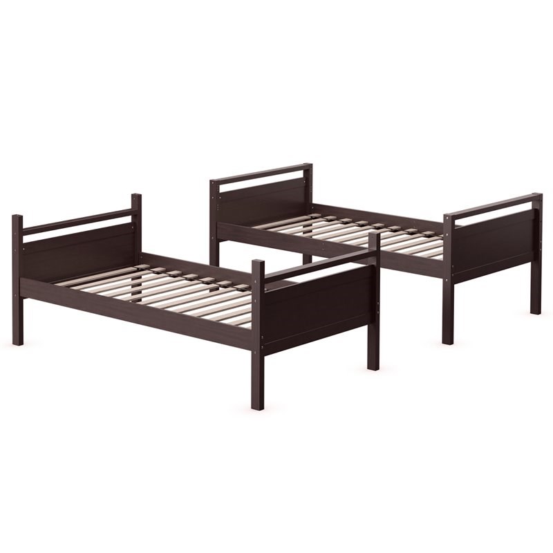 Pemberly Row Contemporary MDF and Wood Twin Over Twin Bunk Bed in Espresso