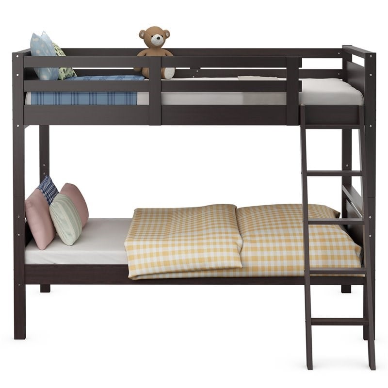 Pemberly Row Contemporary MDF and Wood Twin Over Twin Bunk Bed in Espresso
