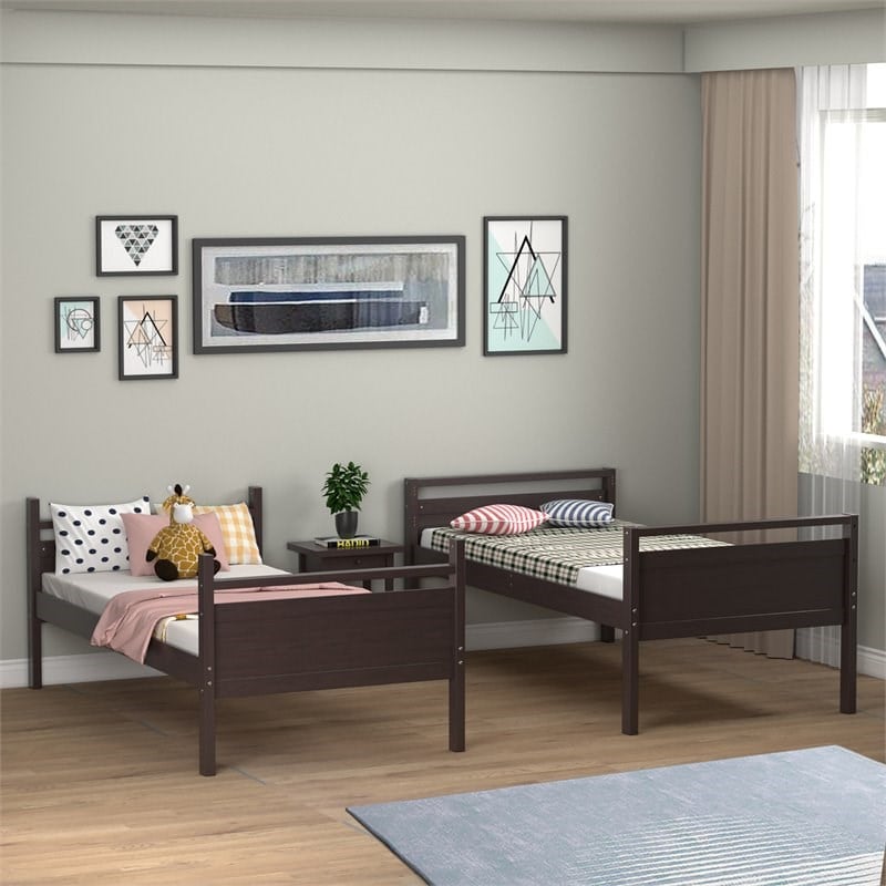 Pemberly Row Contemporary MDF and Wood Twin Over Twin Bunk Bed in Espresso