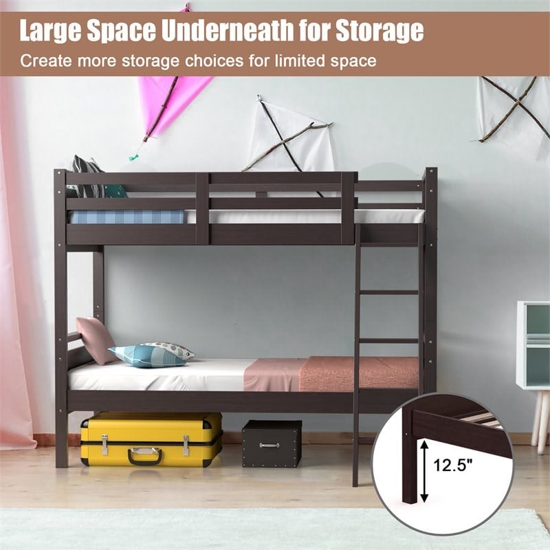 Pemberly Row Contemporary MDF and Wood Twin Over Twin Bunk Bed in Espresso