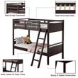 Pemberly Row Contemporary MDF and Wood Twin Over Twin Bunk Bed in Espresso