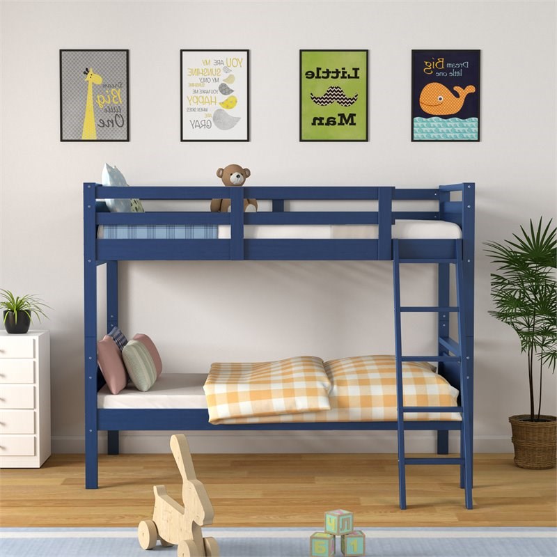 Pemberly Row Contemporary MDF and Wood Twin Over Twin Bunk Bed in Navy