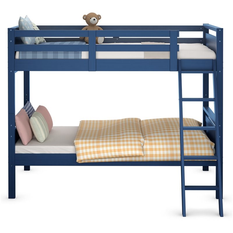 Pemberly Row Contemporary MDF and Wood Twin Over Twin Bunk Bed in Navy