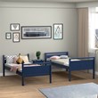 Pemberly Row Contemporary MDF and Wood Twin Over Twin Bunk Bed in Navy