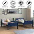 Pemberly Row Contemporary MDF and Wood Twin Over Twin Bunk Bed in Navy