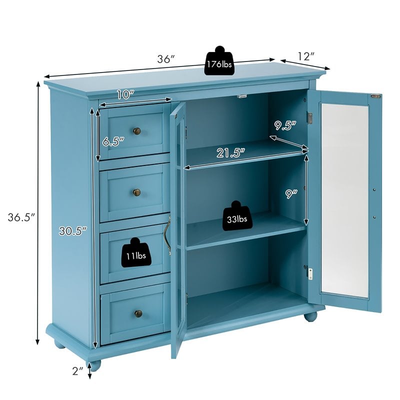 Pemberly Row Drawers & Doors Buffet Sideboard Table Kitchen Storage Cabinet-Blue
