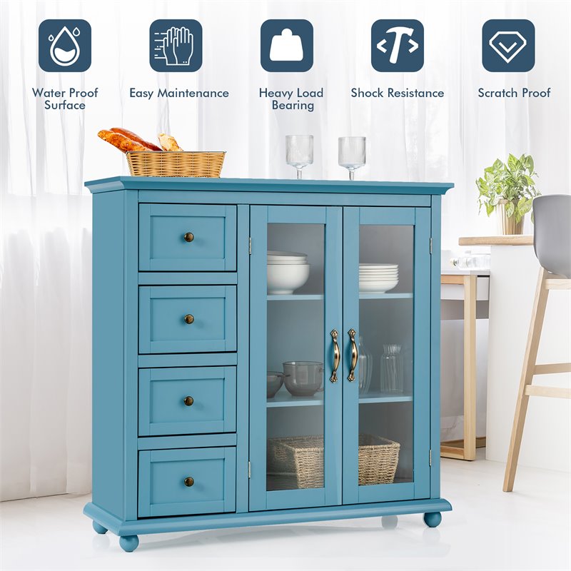 Pemberly Row Drawers & Doors Buffet Sideboard Table Kitchen Storage Cabinet-Blue