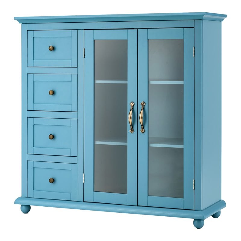 Pemberly Row Drawers & Doors Buffet Sideboard Table Kitchen Storage Cabinet-Blue