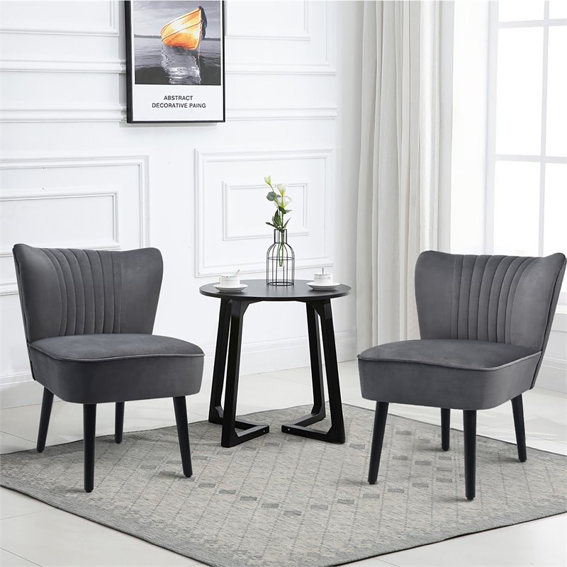 Pemberly Row Rubber Wood and Foam Accent Armless Chair in Dark Gray (Set of 2)