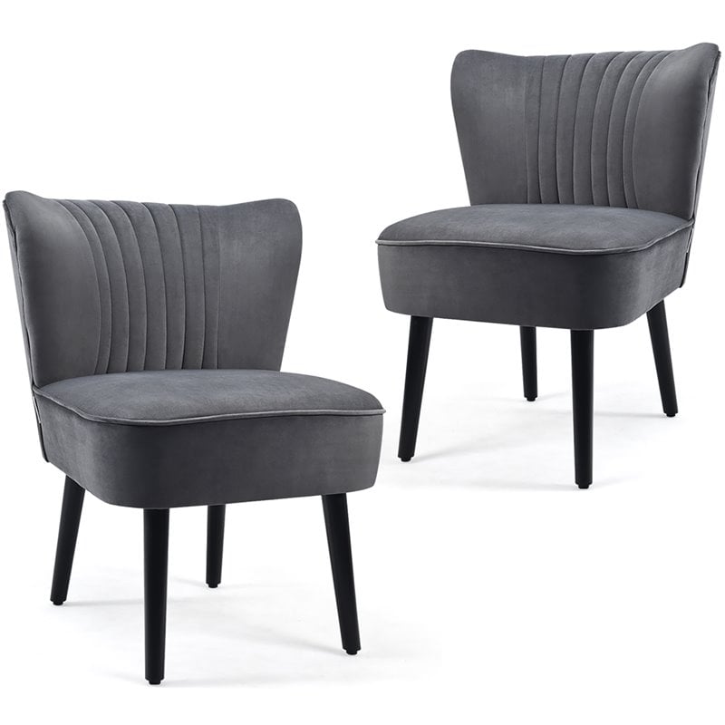 Pemberly Row Rubber Wood and Foam Accent Armless Chair in Dark Gray (Set of 2)