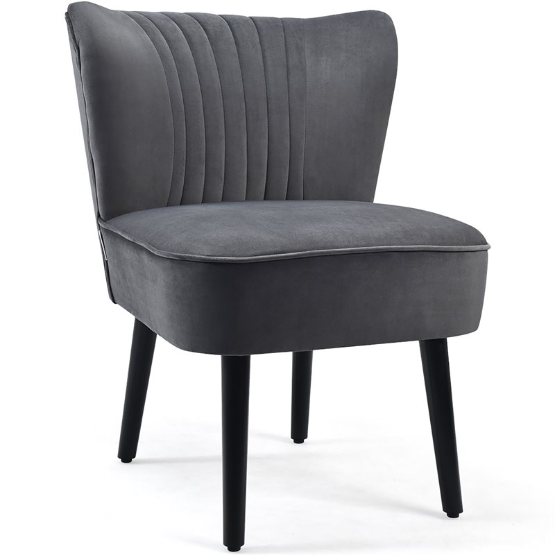 Pemberly Row Rubber Wood and Foam Accent Armless Chair in Dark Gray (Set of 2)