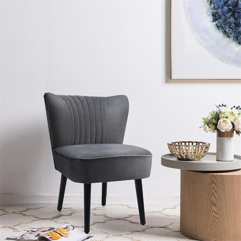 Pemberly Row Rubber Wood and Foam Accent Armless Chair in Dark Gray (Set of 2)