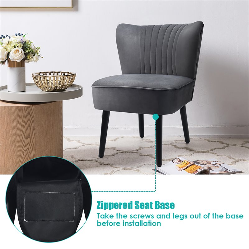 Pemberly Row Rubber Wood and Foam Accent Armless Chair in Dark Gray (Set of 2)