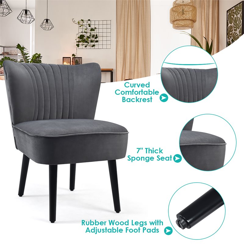 Pemberly Row Rubber Wood and Foam Accent Armless Chair in Dark Gray (Set of 2)