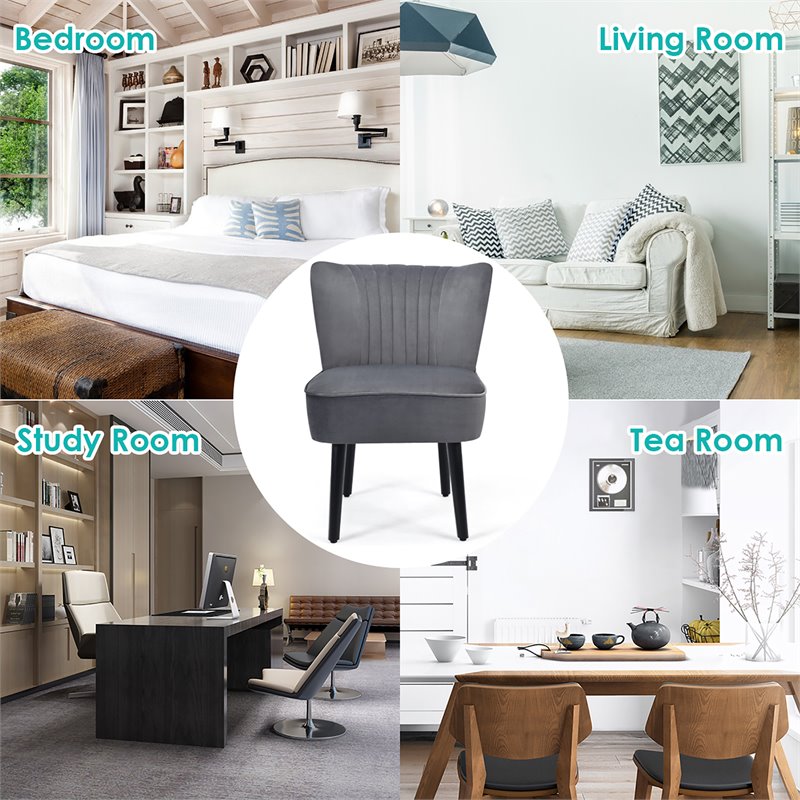 Pemberly Row Rubber Wood and Foam Accent Armless Chair in Dark Gray (Set of 2)