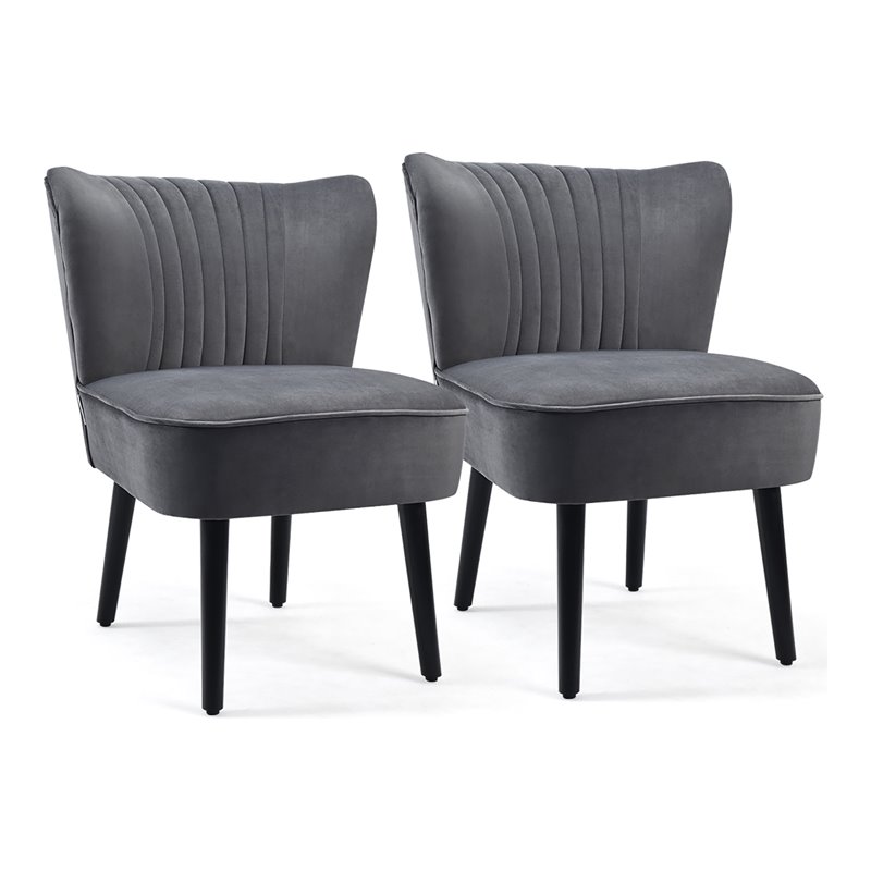 Pemberly Row Rubber Wood and Foam Accent Armless Chair in Dark Gray (Set of 2)