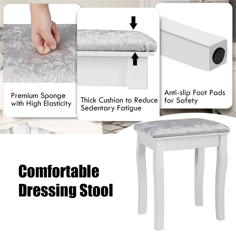 Pemberly Row Vanity Set with Dressing Table and Cushion Stool in White