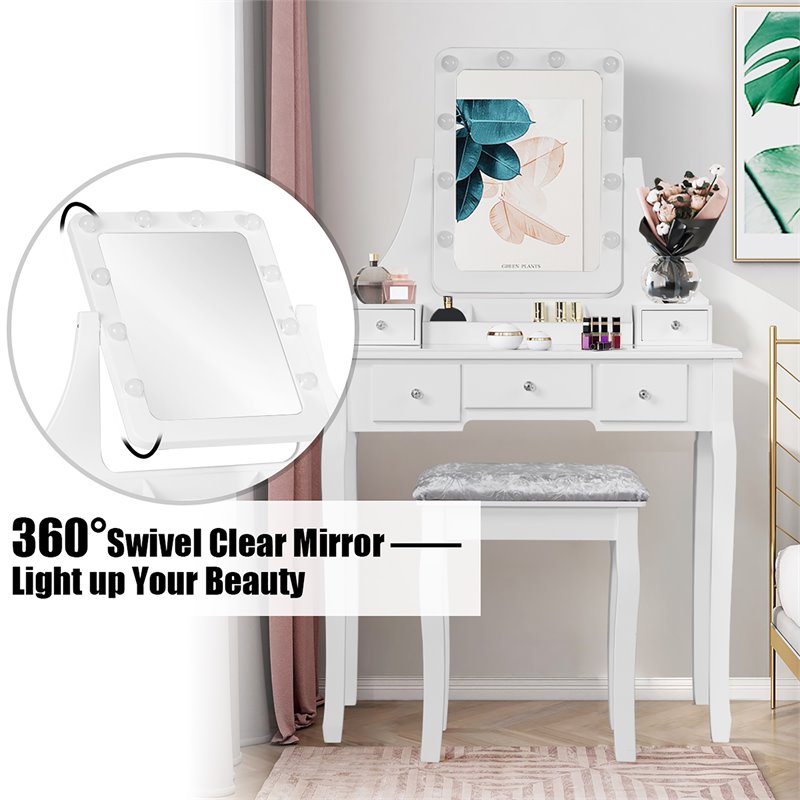 Pemberly Row Vanity Set with Dressing Table and Cushion Stool in White