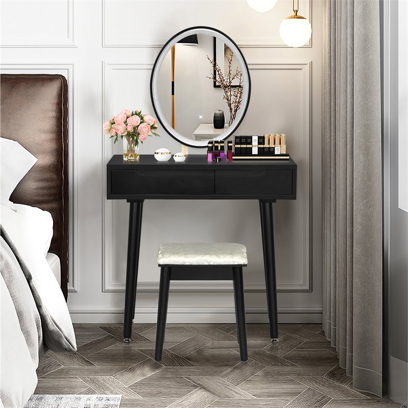 Pemberly Row Touch Screen 3 Lighting Modes Dressing/Makeup Vanity Set in Black