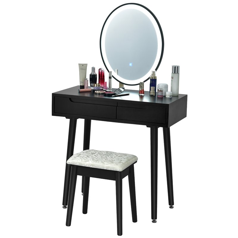 Pemberly Row Touch Screen 3 Lighting Modes Dressing/Makeup Vanity Set in Black