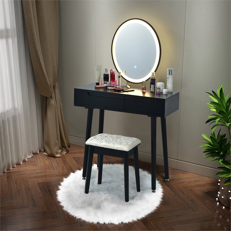 Pemberly Row Touch Screen 3 Lighting Modes Dressing/Makeup Vanity Set in Black