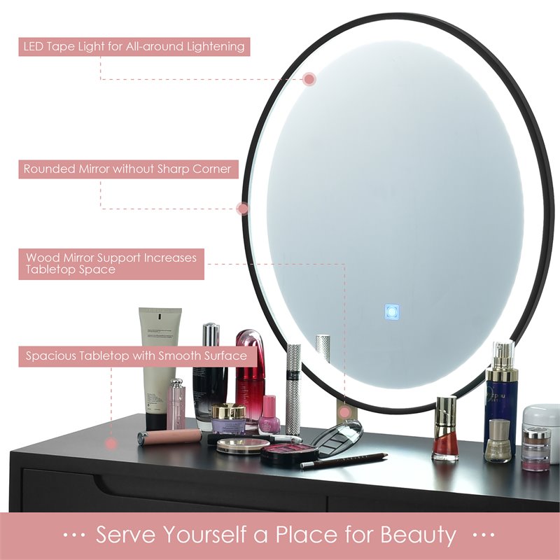 Pemberly Row Touch Screen 3 Lighting Modes Dressing/Makeup Vanity Set in Black