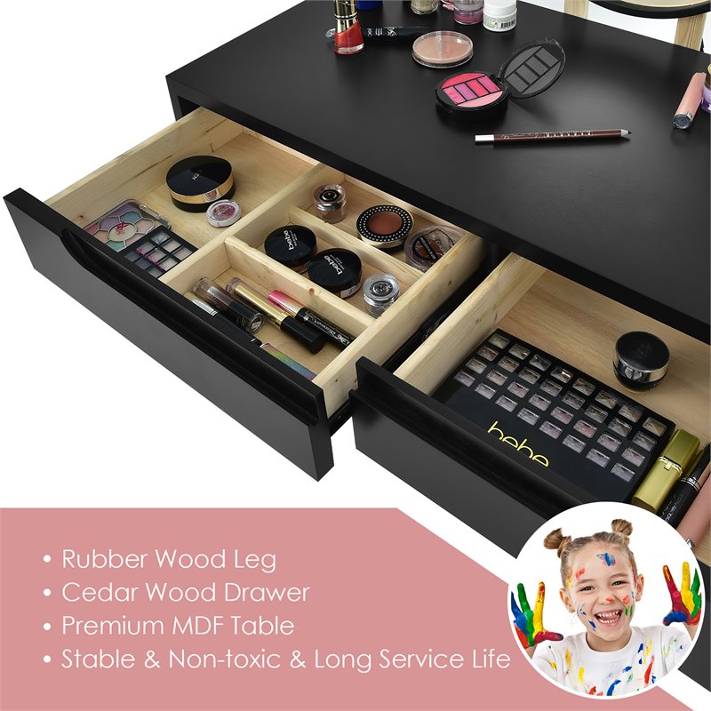 Pemberly Row Touch Screen 3 Lighting Modes Dressing/Makeup Vanity Set in Black