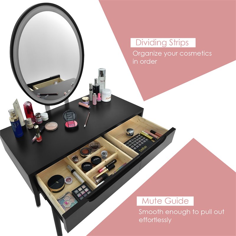 Pemberly Row Touch Screen 3 Lighting Modes Dressing/Makeup Vanity Set in Black