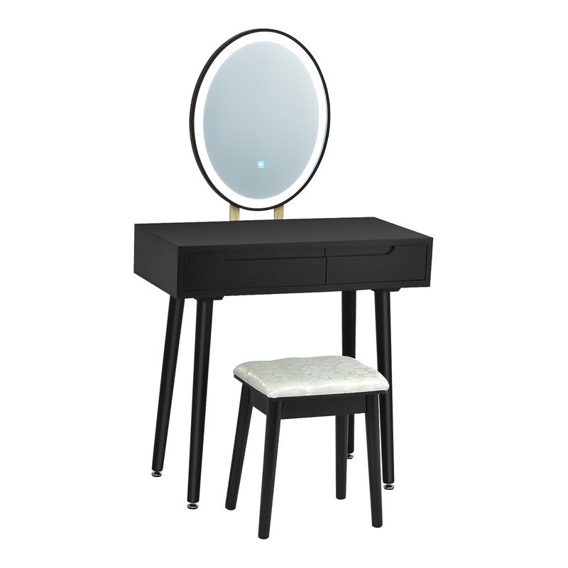 Pemberly Row Touch Screen 3 Lighting Modes Dressing/Makeup Vanity Set in Black