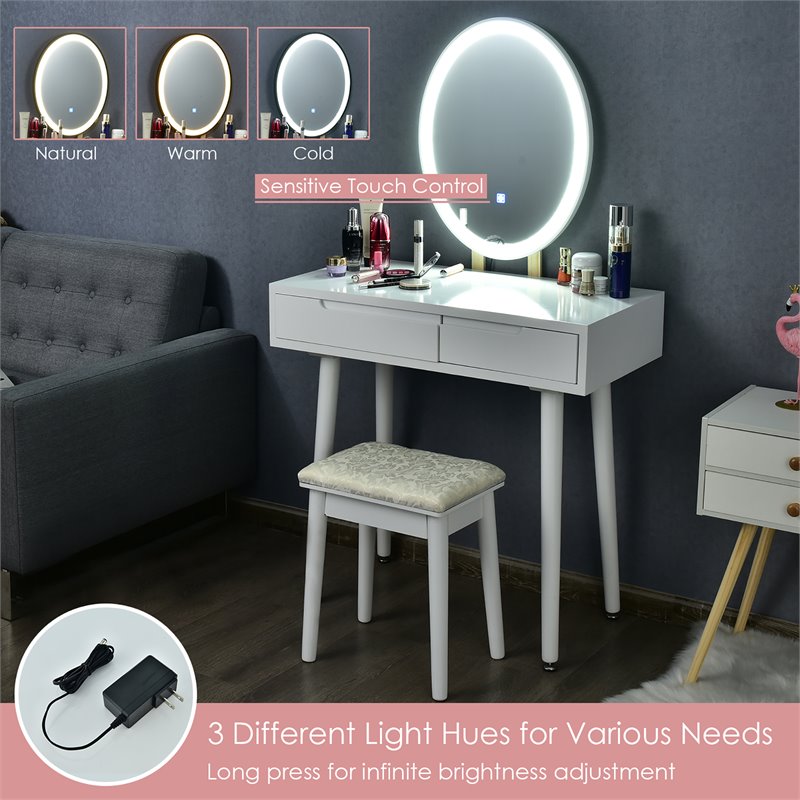 Pemberly Row Touch Screen 3 Lighting Modes Dressing/Makeup Vanity Set in White