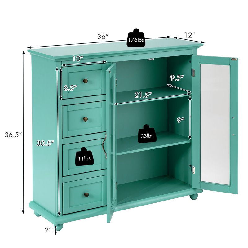 Pemberly Row Buffet Sideboard Table Kitchen Storage Cabinet in Green