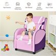 Pemberly Row Leather Kids Gaming Sofa Recliner Armchair w/ Side Pockets in Pink