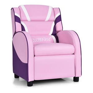 Pemberly Row Leather Kids Gaming Sofa Recliner Armchair w/ Side Pockets in Pink
