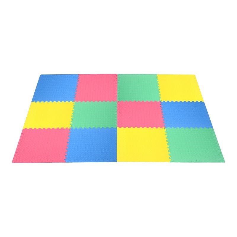 Pemberly Row 12-Pc Interlocking Kid's Puzzle Exercise Play Mats in Multi-Color