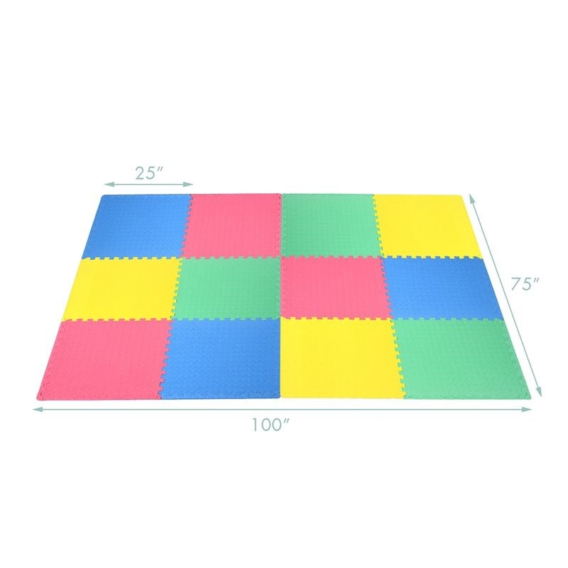 Pemberly Row 12-Pc Interlocking Kid's Puzzle Exercise Play Mats in Multi-Color