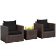 Pemberly Row 3-piece Rattan Patio Furniture Set with Cushions in Black