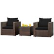 Pemberly Row 3-piece Rattan Patio Furniture Set with Cushions in Black