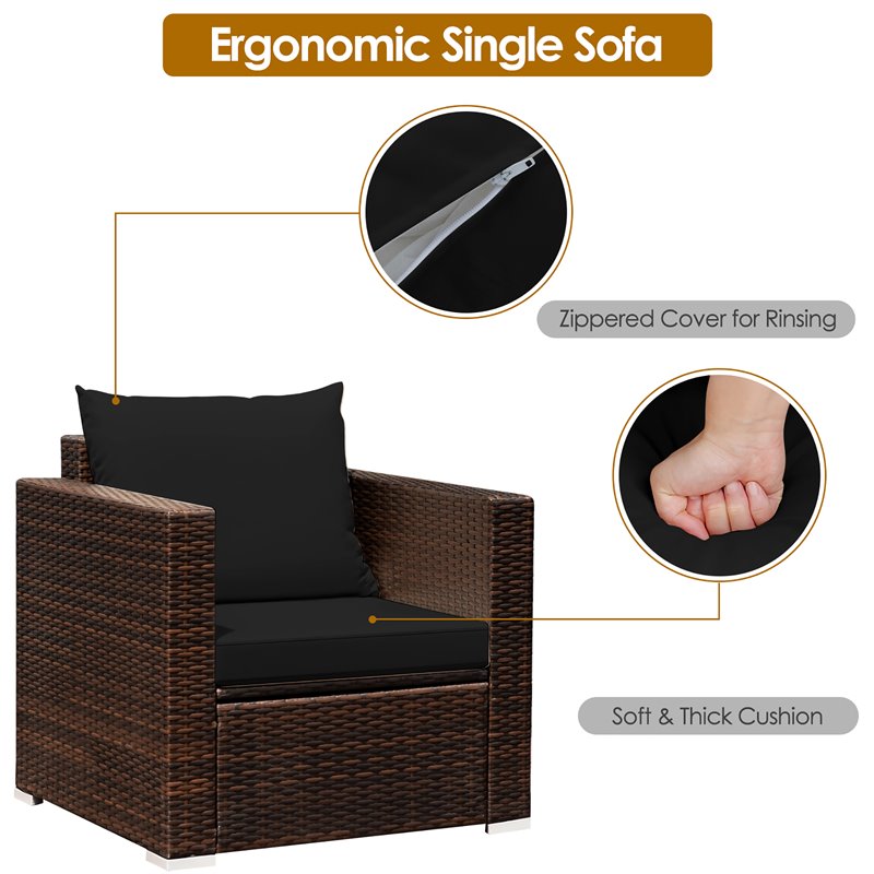 Pemberly Row 3-piece Rattan Patio Furniture Set with Cushions in Black