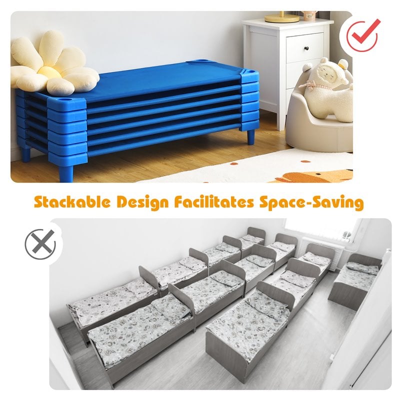 Pemberly Row Stackable Naptime Cot Daycare Rest Mat in Blue (Set of 6)