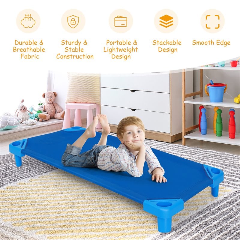 Pemberly Row Stackable Naptime Cot Daycare Rest Mat in Blue (Set of 6)
